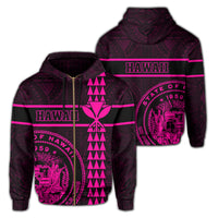 Polynesian Kakau Kanaka Seal of Hawaii Zip Hoodie Pink Unisex Pink - Polynesian Pride