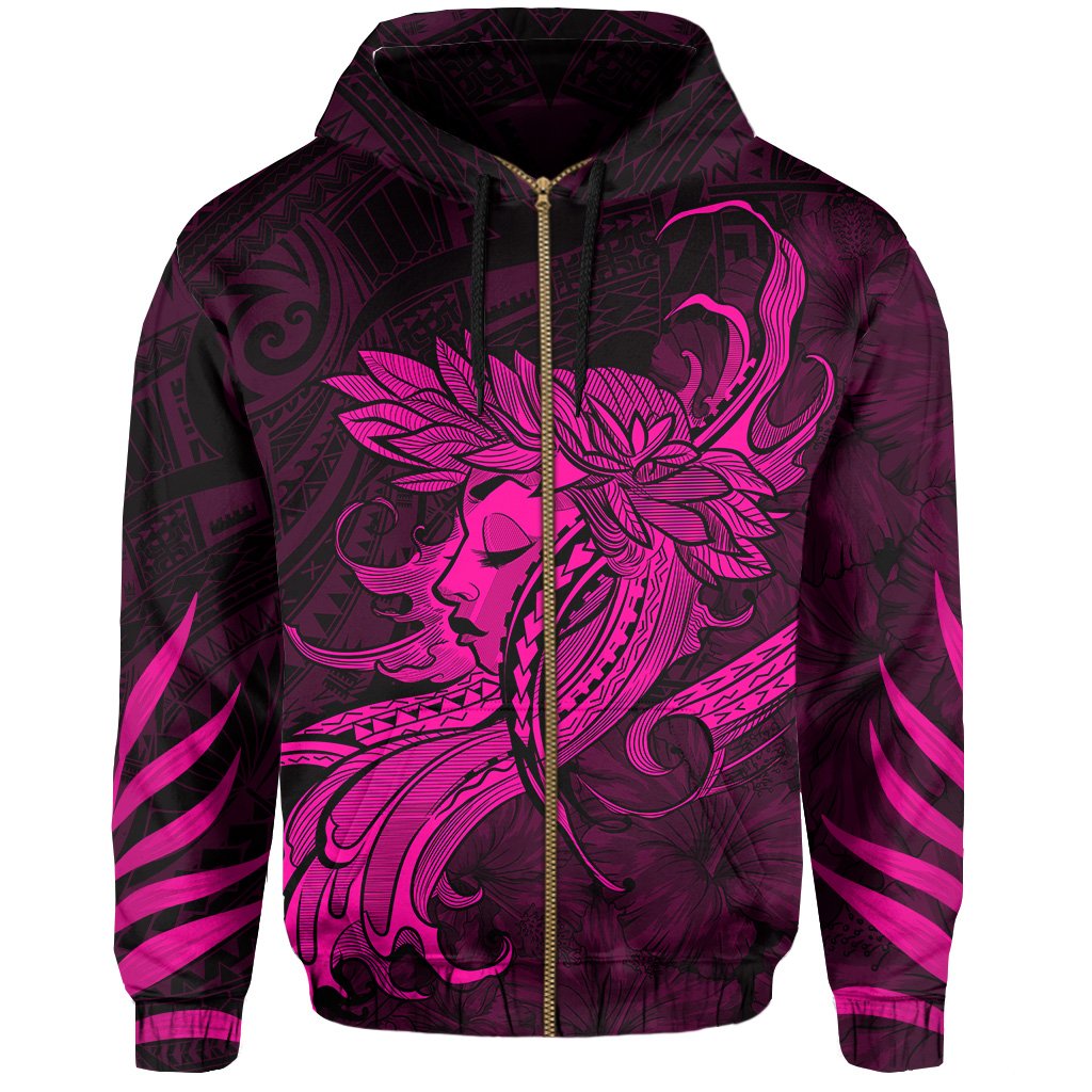 Polynesian Tropic Hula Girl Hibiscus Hawaii Zip Hoodie Pink - Polynesian Pride