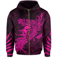 Polynesian Tropic Hula Girl Hibiscus Hawaii Zip Hoodie Pink - Polynesian Pride