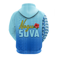 Nogu Suva Rugby Fiji Zip Hoodie Tapa Blue LT4 - Polynesian Pride