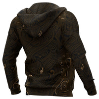 New Zealand Zip up Hoodie, Maori Gods Zipper Hoodie, Tumatauenga (God of War) Gold - Polynesian Pride