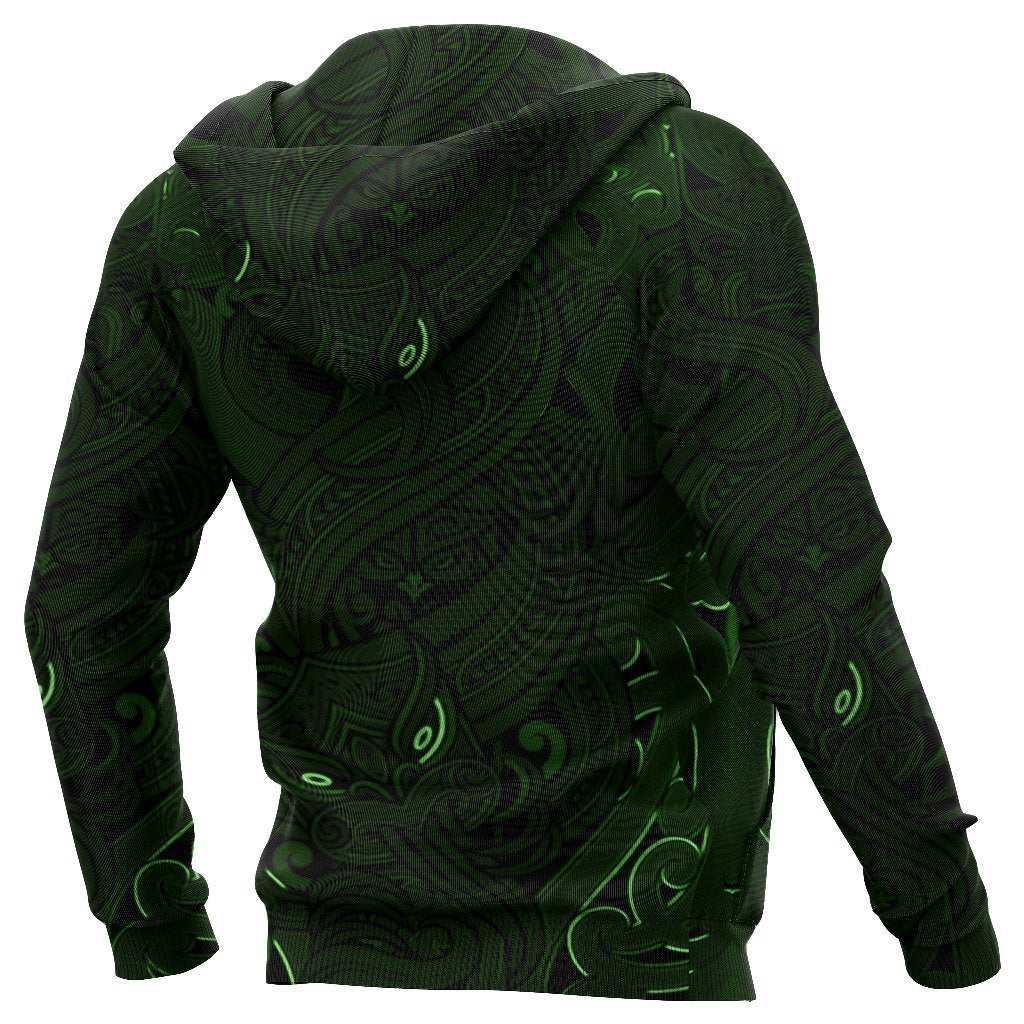 New Zealand Hoodie, Maori Gods Pullover Hoodie, Tumatauenga (God of War) Green - Polynesian Pride