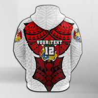 Custom Tonga Rugby Hoodie Polynesian Armor Style White - Polynesian Pride
