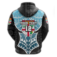 Custom Fiji Tapa Rugby Hoodie Armor Style Black - Polynesian Pride