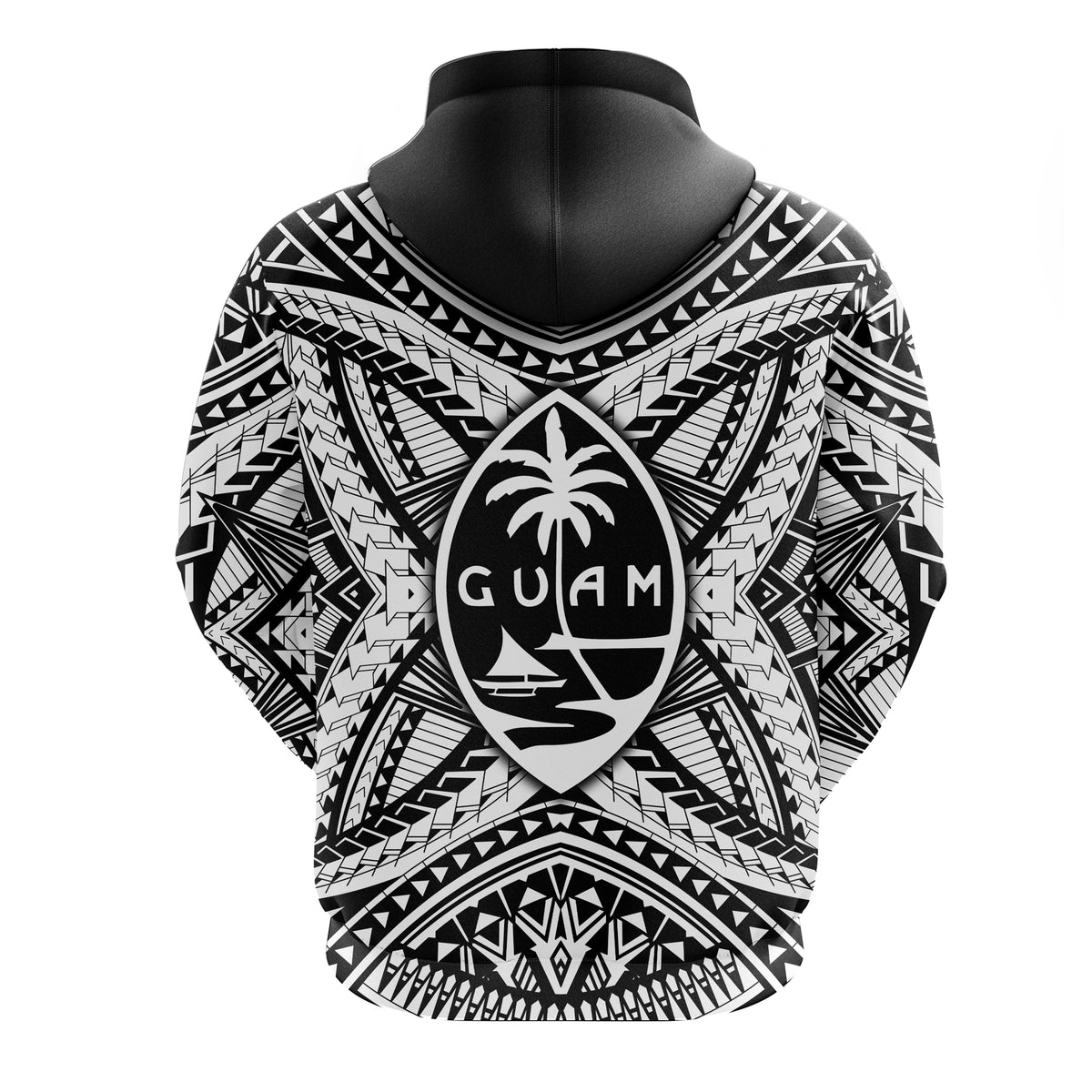 Guam Rugby Zip Hoodie Polynesian Patterns White LT16 - Polynesian Pride