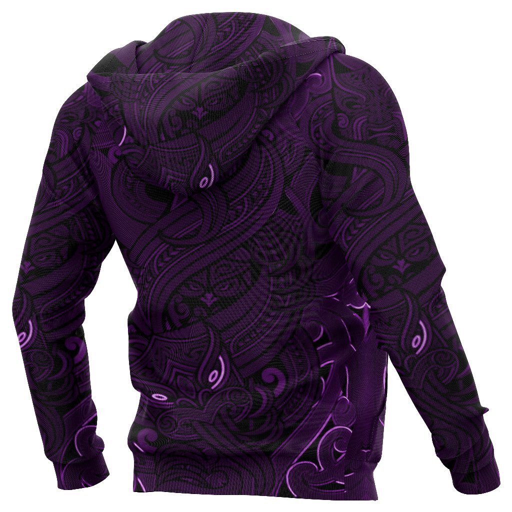 New Zealand Hoodie, Maori Gods Pullover Hoodie, Tumatauenga (God of War) Purple - Polynesian Pride