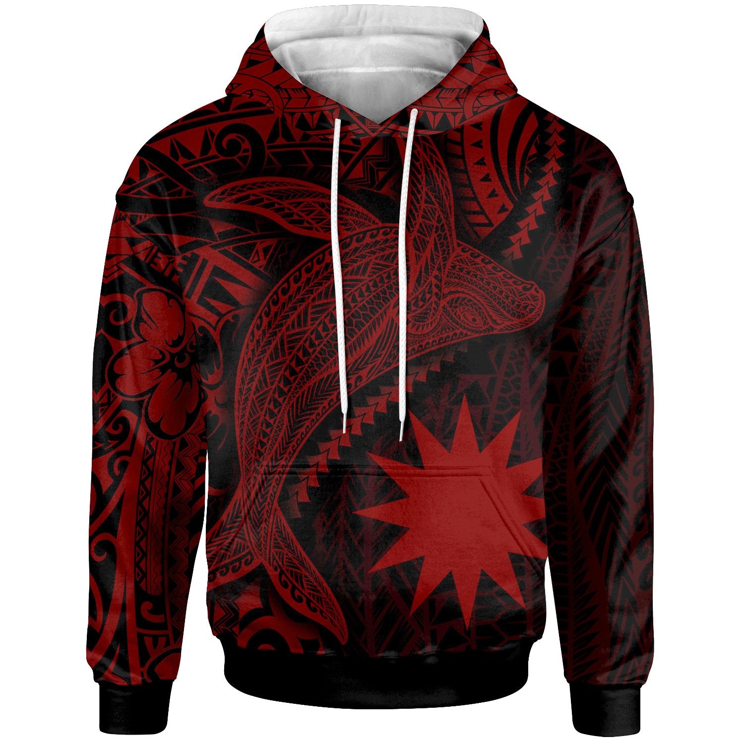 Nauru Hoodie Humpback Whale & Coat of Arms Red Unisex Red - Polynesian Pride