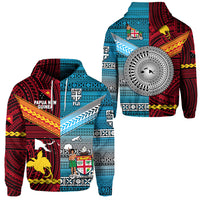 Papua New Guinea Fiji Hoodie Polynesian Tapa Together Bright Color LT8 Unisex Red - Polynesian Pride