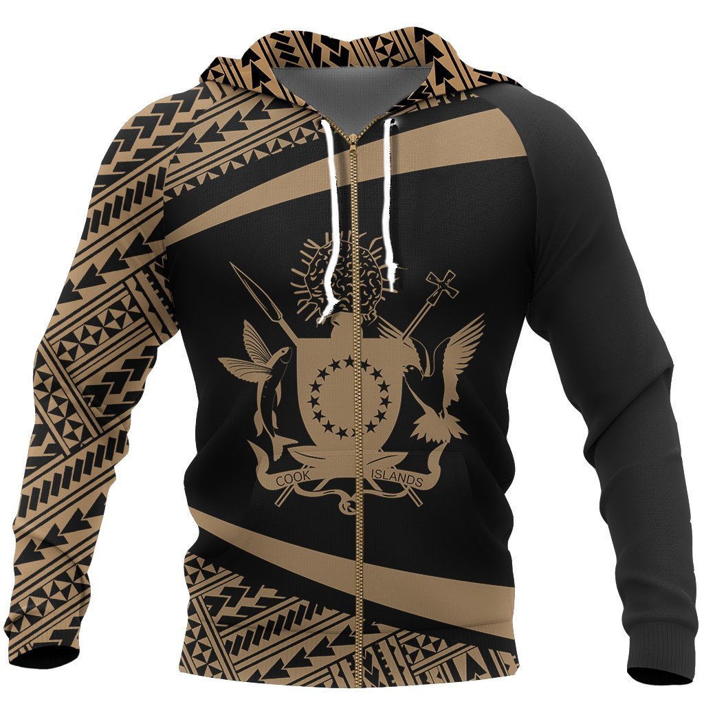Cook Islands Polynesia Zip up Hoodie Circle Gold Ver 2.0 Unisex White - Polynesian Pride