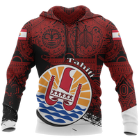 Tahiti Hoodie Tahiti Flag Polynesian Tattoo Special Z2 Unisex Red - Polynesian Pride