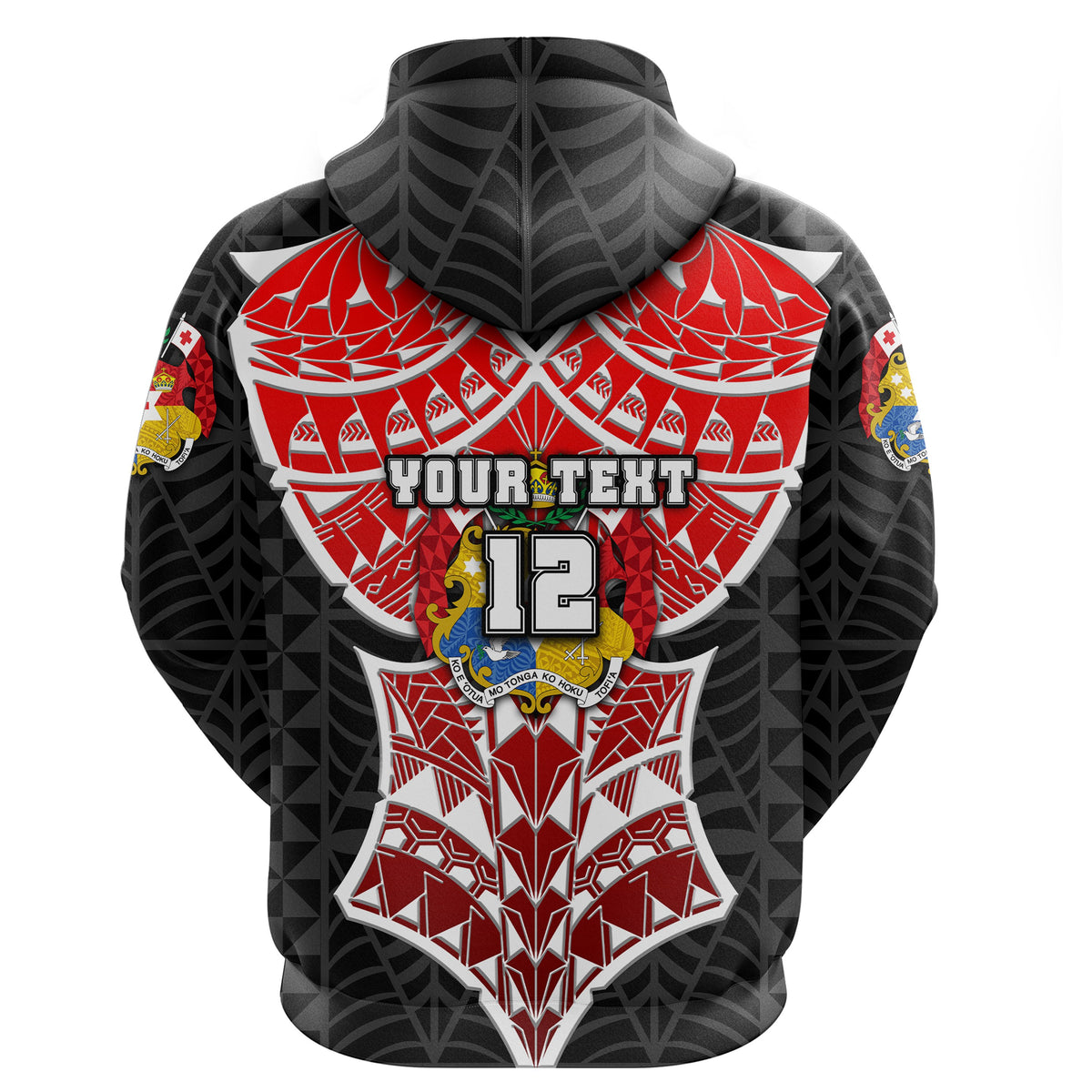 Custom Tonga Rugby Zip Hoodie Polynesian Armor Style Black - Polynesian Pride
