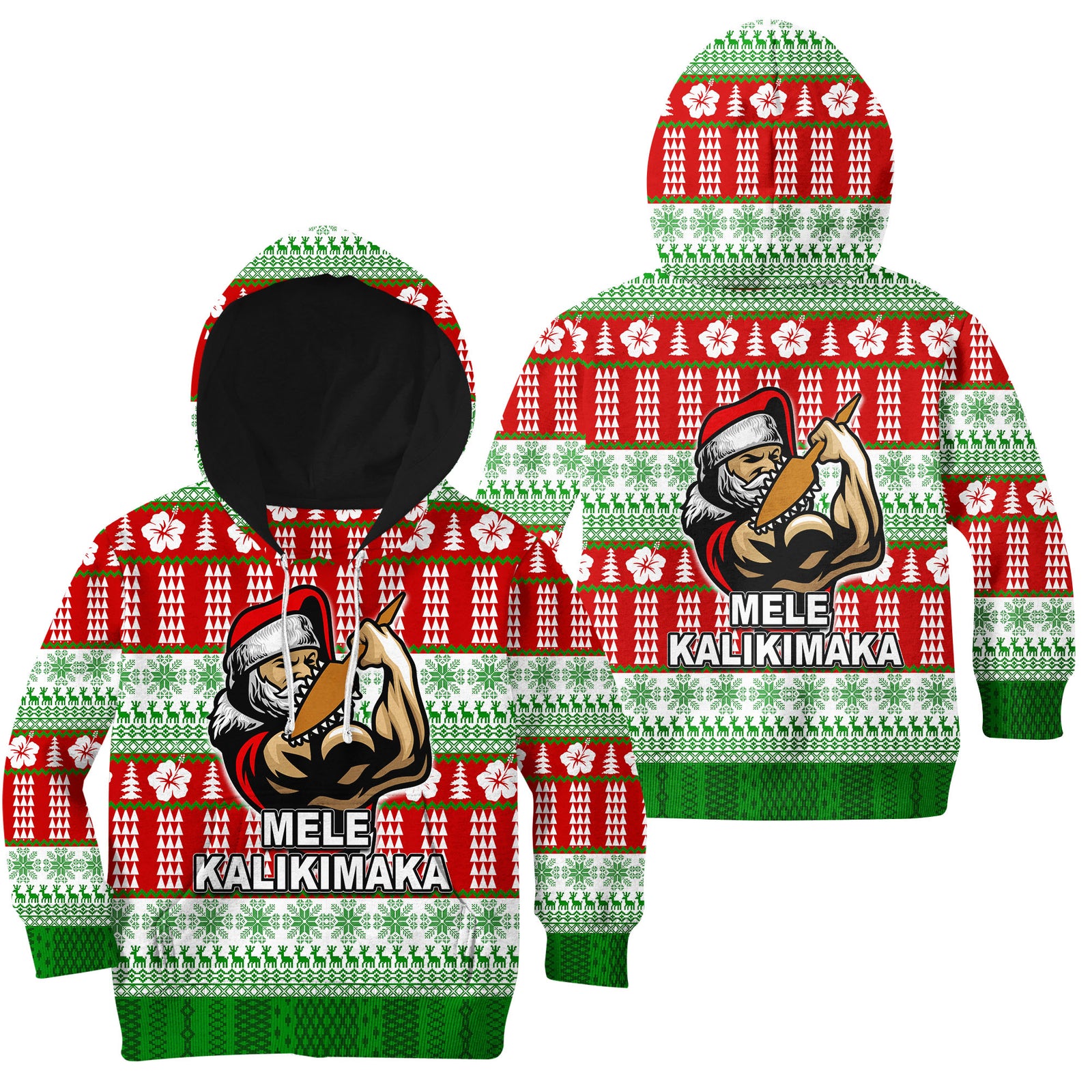 Hawaiian Santa Claus Warrior Hoodie KID Christmas LT6 Red - Polynesian Pride