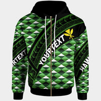 Hawaii Custom Zip up Hoodie Green Hawaiian Tribal Seamless Pattern Unisex Green - Polynesian Pride