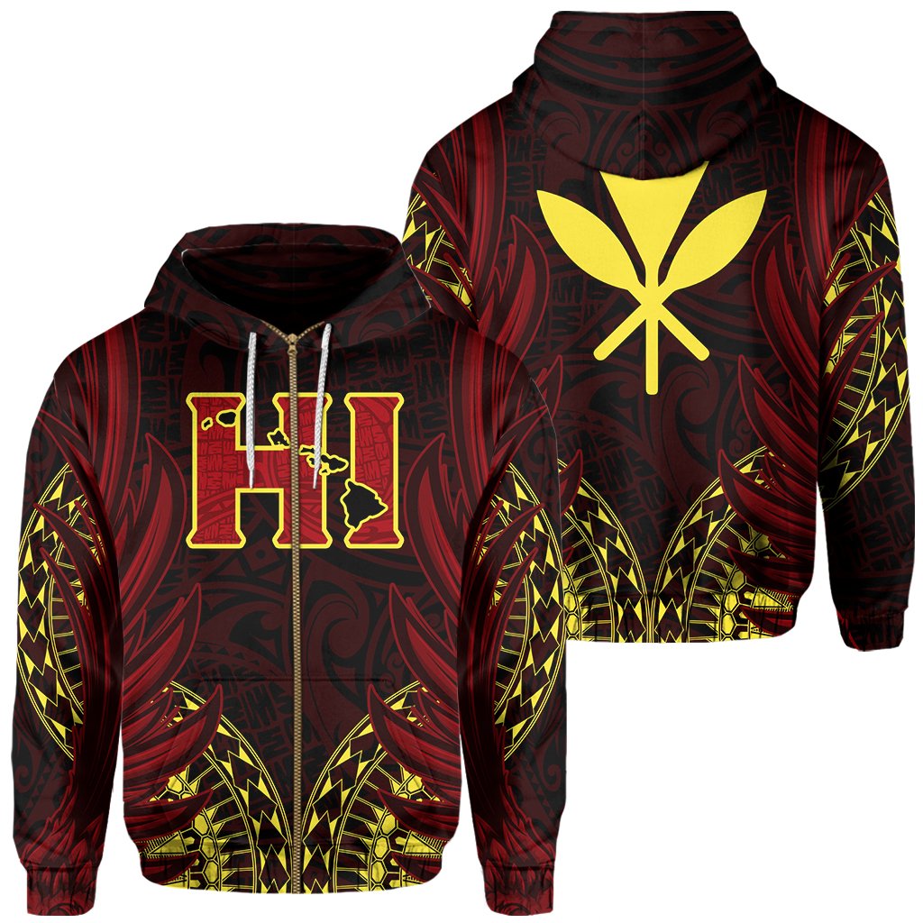 Hawaiian Hoodie Zip Kanaka Wings Hawaii Hoodie Zip JV Style Unisex Red - Polynesian Pride