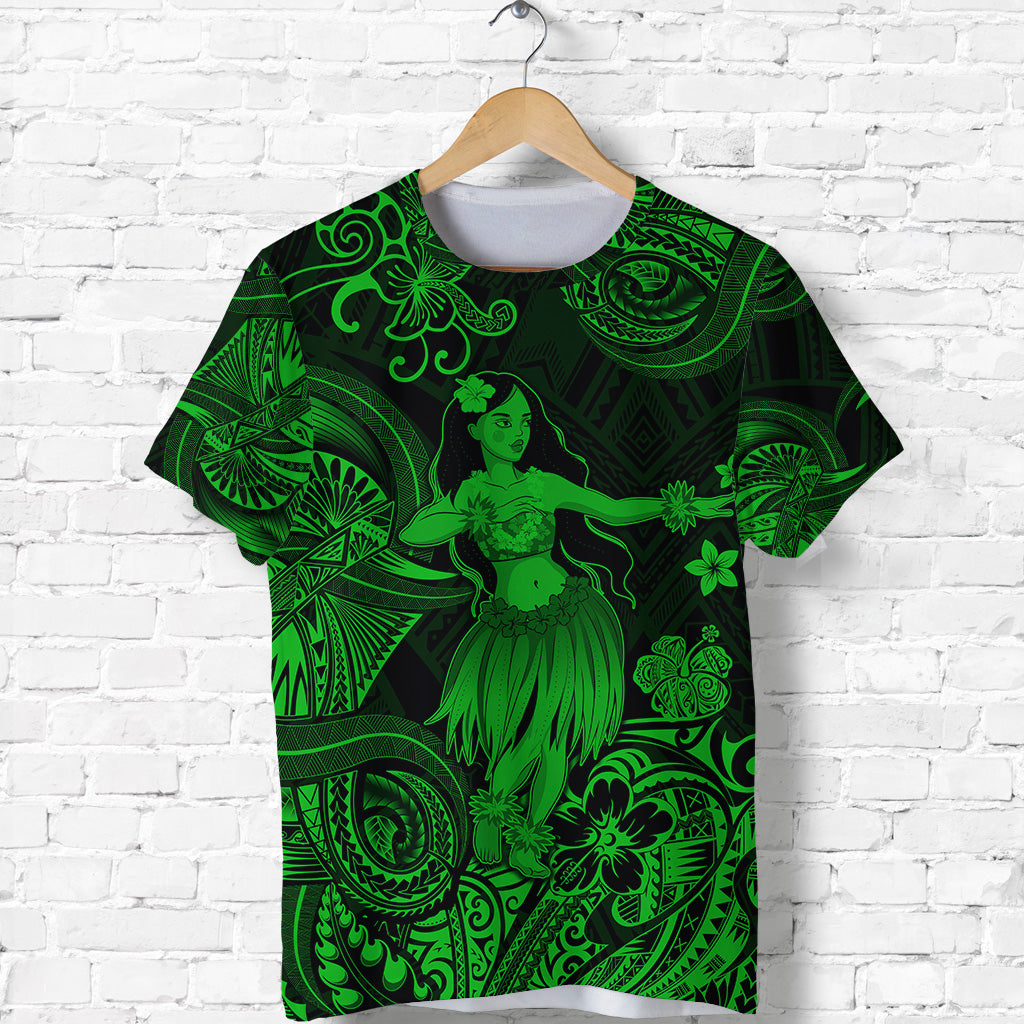 Hawaii Hula Girl Polynesian T Shirt Unique Style Green LT8 - Polynesian Pride