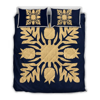 Hawaiian Royal Pattern Quilt Bed Set - Indigo - N1 Style - AH Indigo - Polynesian Pride