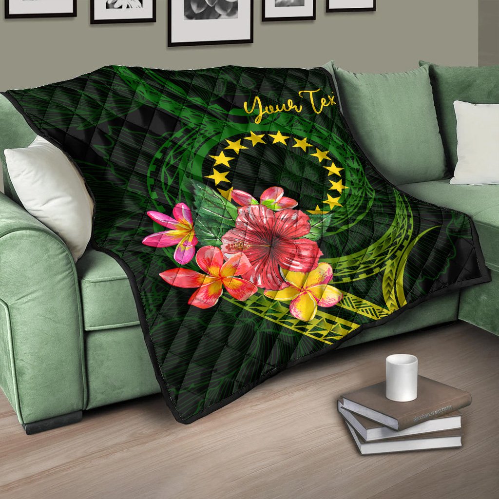 Cook Islands Polynesian Custom Personalised Quilt - Floral With Seal Flag Color Green - Polynesian Pride