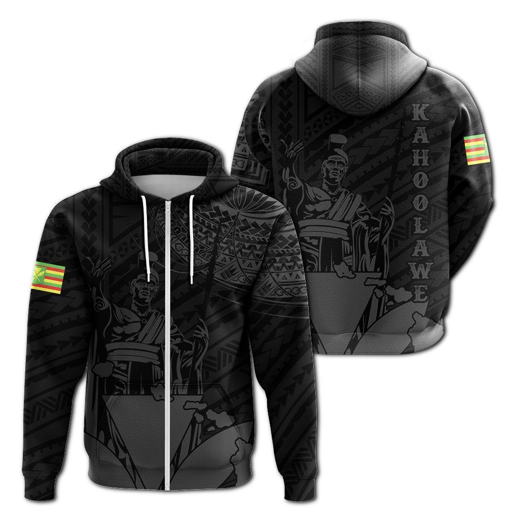 Hawaiian King Kanaka Map Polynesian Kahoolawe Hoodie Zip Grey Hala Style Unisex Grey - Polynesian Pride