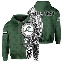 Custom Hawaii Hoodie Kapaa High Tribal Kakau Zip Hoodie Unisex Green - Polynesian Pride