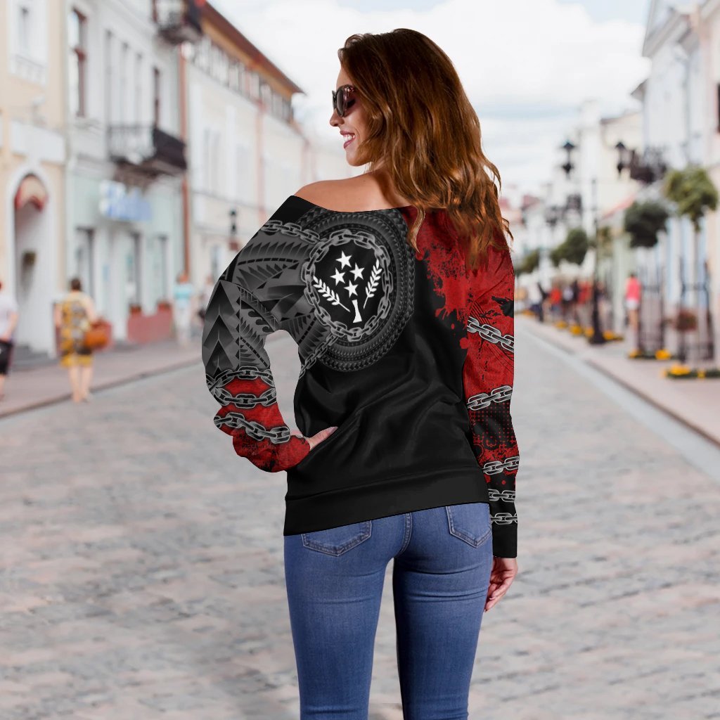 Kosrae Polynesian Women's Off Shoulder Sweater - Polynesian Chain Style - Polynesian Pride