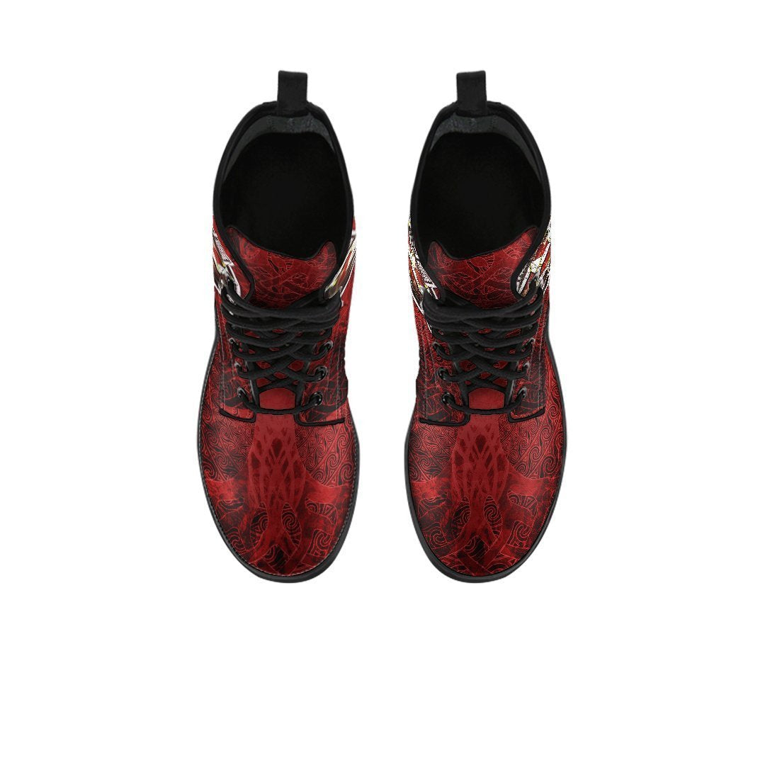 Isle Of Man Celtic Leather Boots - Celtic Cross & Triskele Skew Style - Polynesian Pride