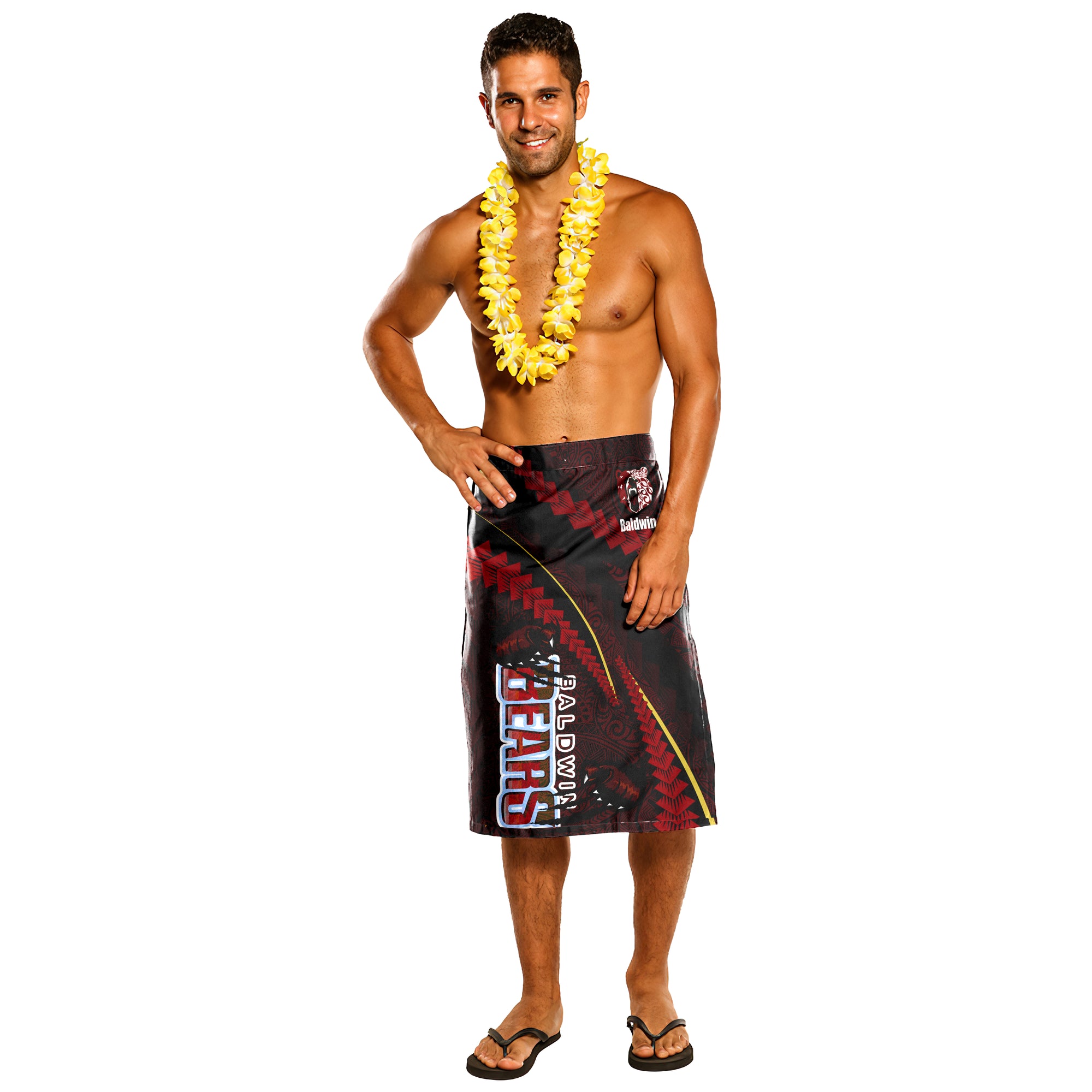 Hawaii Baldwin High School Lavalava - Baldwin Super Bears Polynesian Tribal Pattern Scratch Style One Size Black - Polynesian Pride