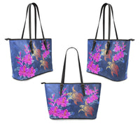 Hawaii Couple Turtle Hibiscus Valentine Leather Tote - Light Style - AH - Polynesian Pride