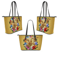 Hawaii Turtle Hibiscus Wreath Polynesian Leather Tote - Crown Style - AH - Polynesian Pride