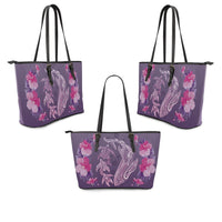 Hawaii Shark Turtle Hibiscus Leather Tote - Wreath Style - AH - Polynesian Pride