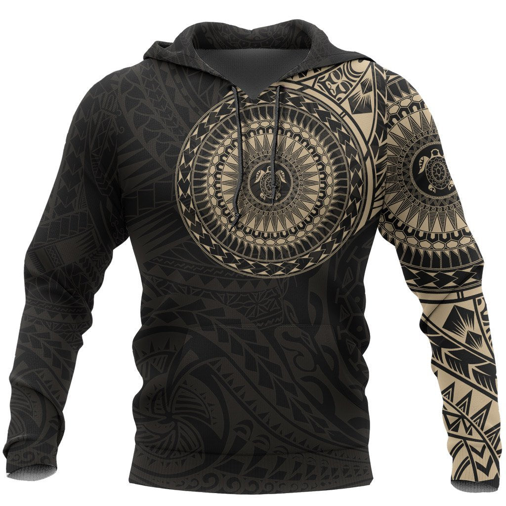 Hoodie Polynesian Little Turtle Tattoo Style Unisex Gold & Black - Polynesian Pride