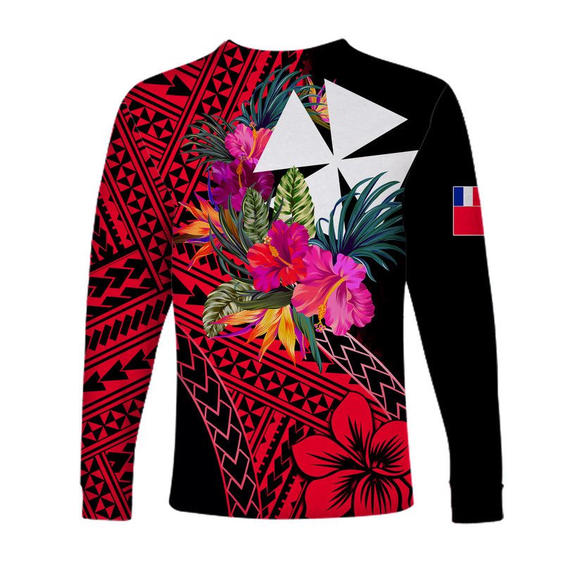 Wallis and Futuna Long Sleeve Shirts Hibiscus Red No.1 Color LT6 - Polynesian Pride
