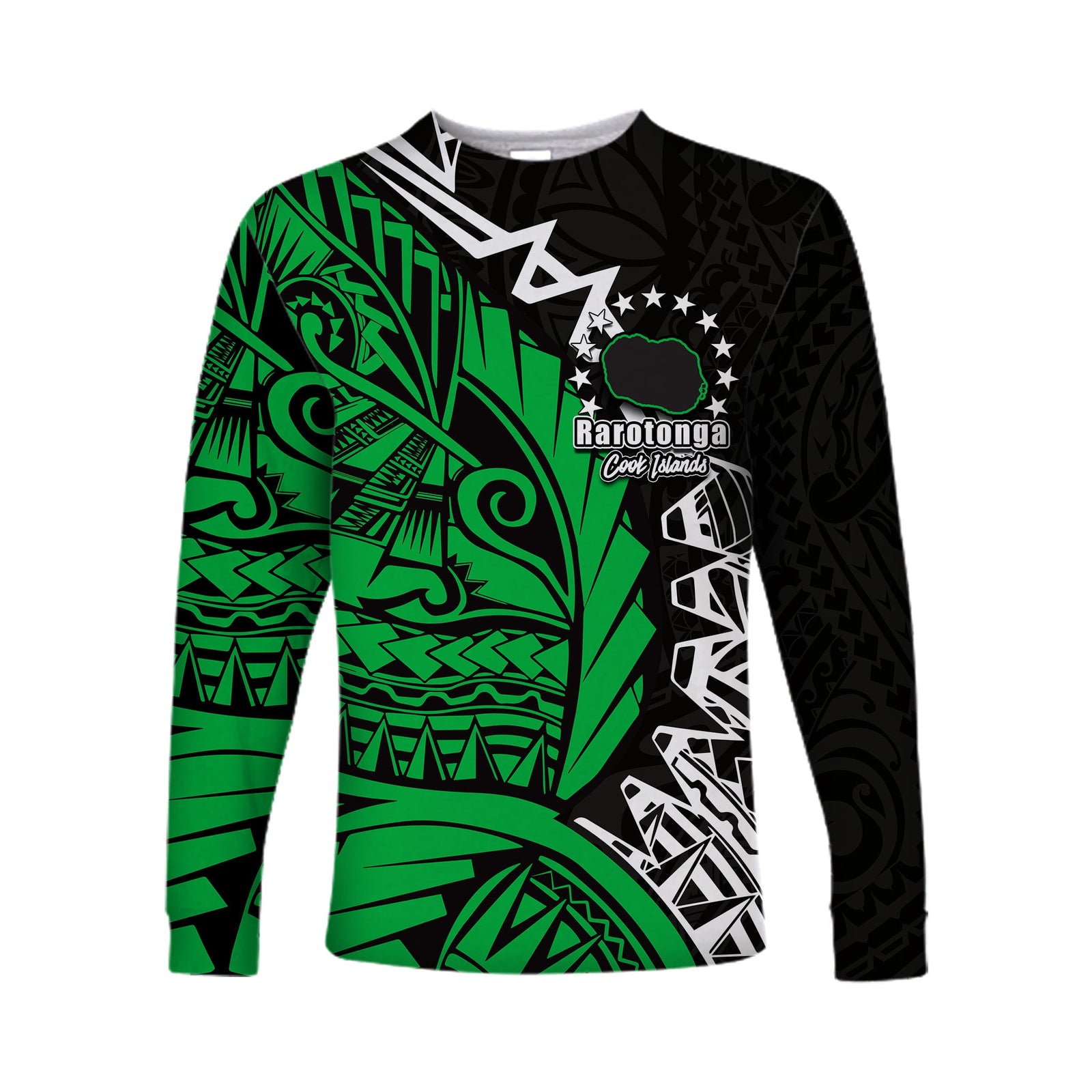 (Custom Personalised)Cook Islands Long Sleeve Shirts Rarotonga Polynesian Style LT6 Unisex Green - Polynesian Pride