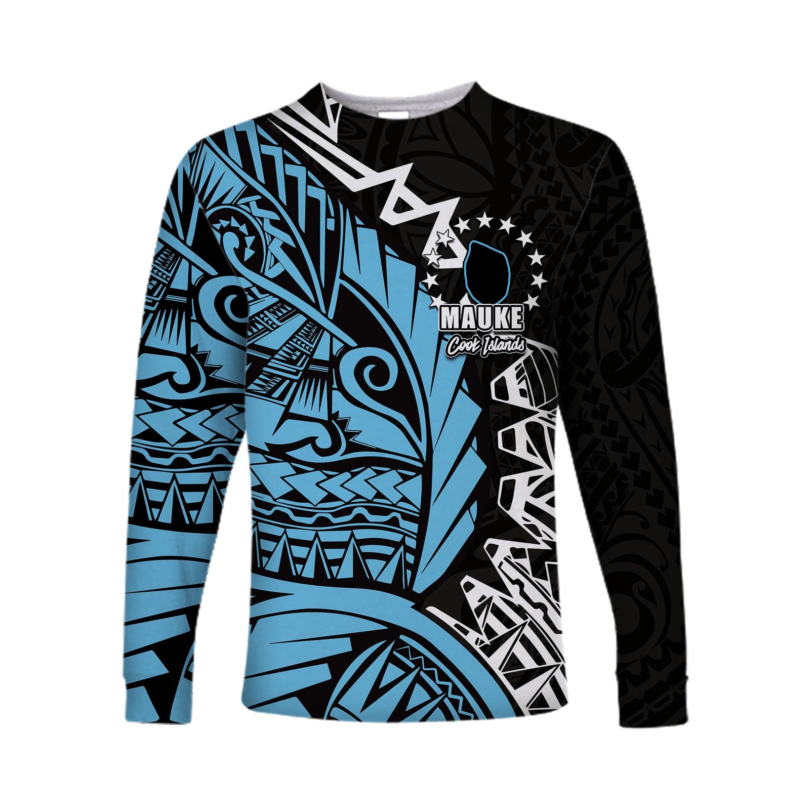 (Custom Personalised)Cook Islands Long Sleeve Shirts Mauke Polynesian Style LT6 Unisex Blue - Polynesian Pride