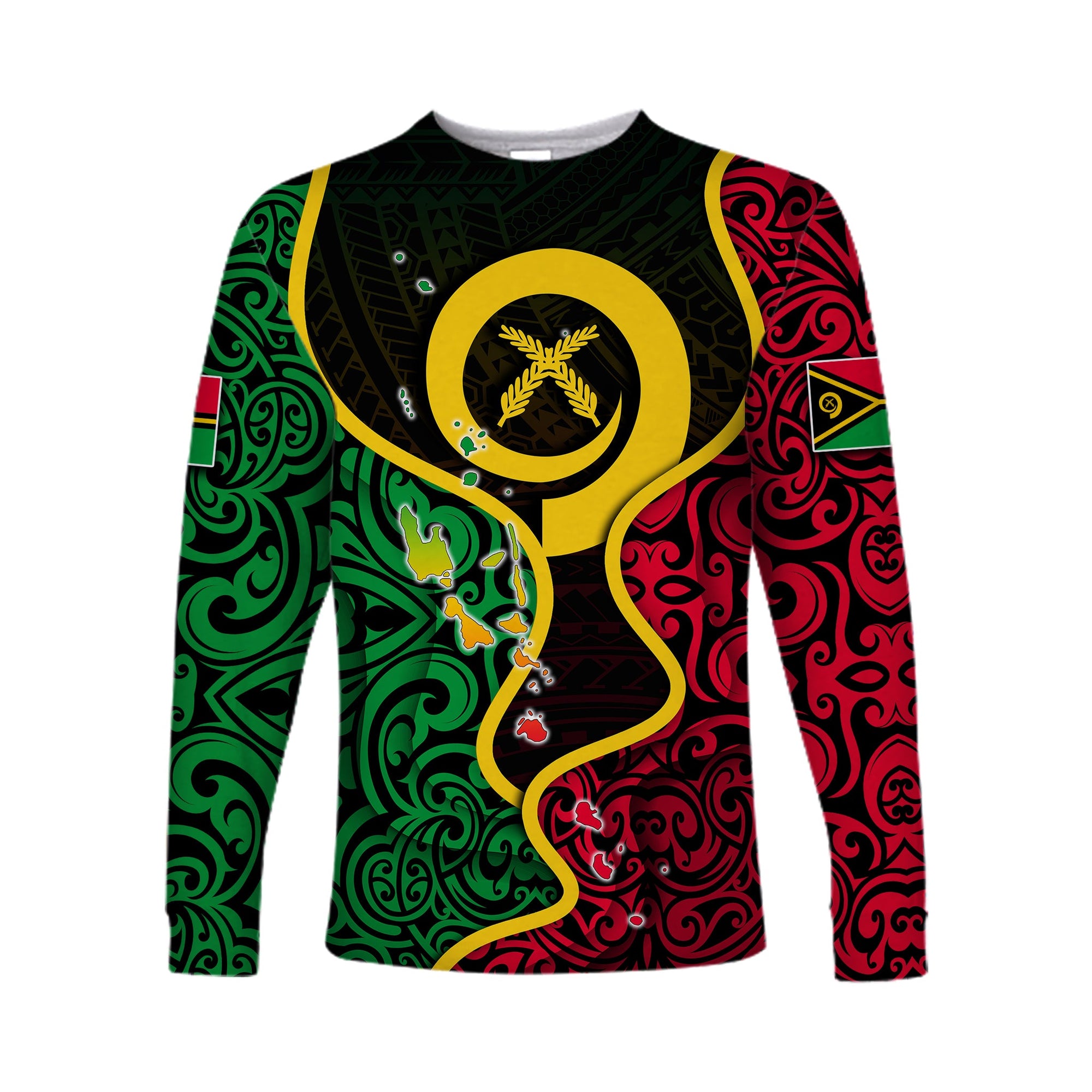 (Custom Personalised) Vanuatu Off Shoulder Long Sleeve Shirt Flag Special Style LT6 Unisex Black - Polynesian Pride