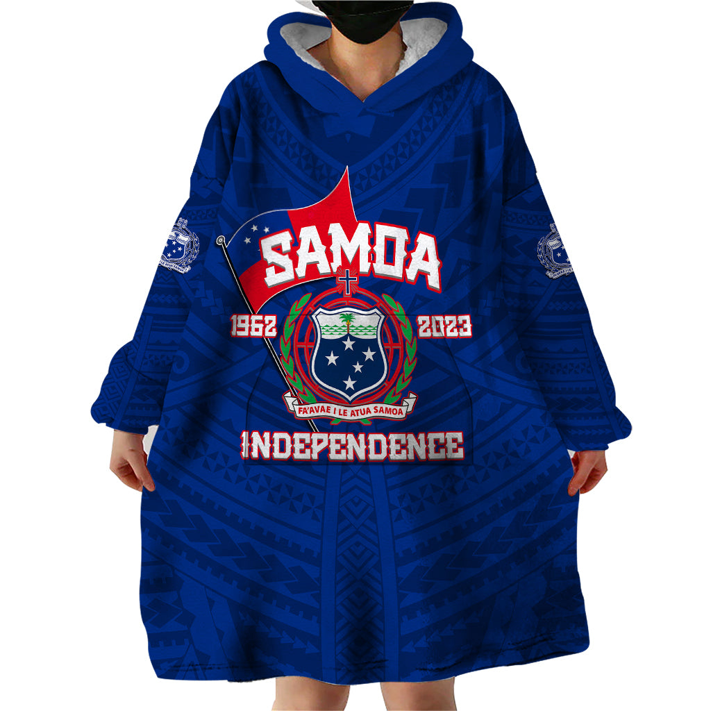 Samoa Independence Wearable Blanket Hoodie 2023 Blue Style LT6 - Polynesian Pride