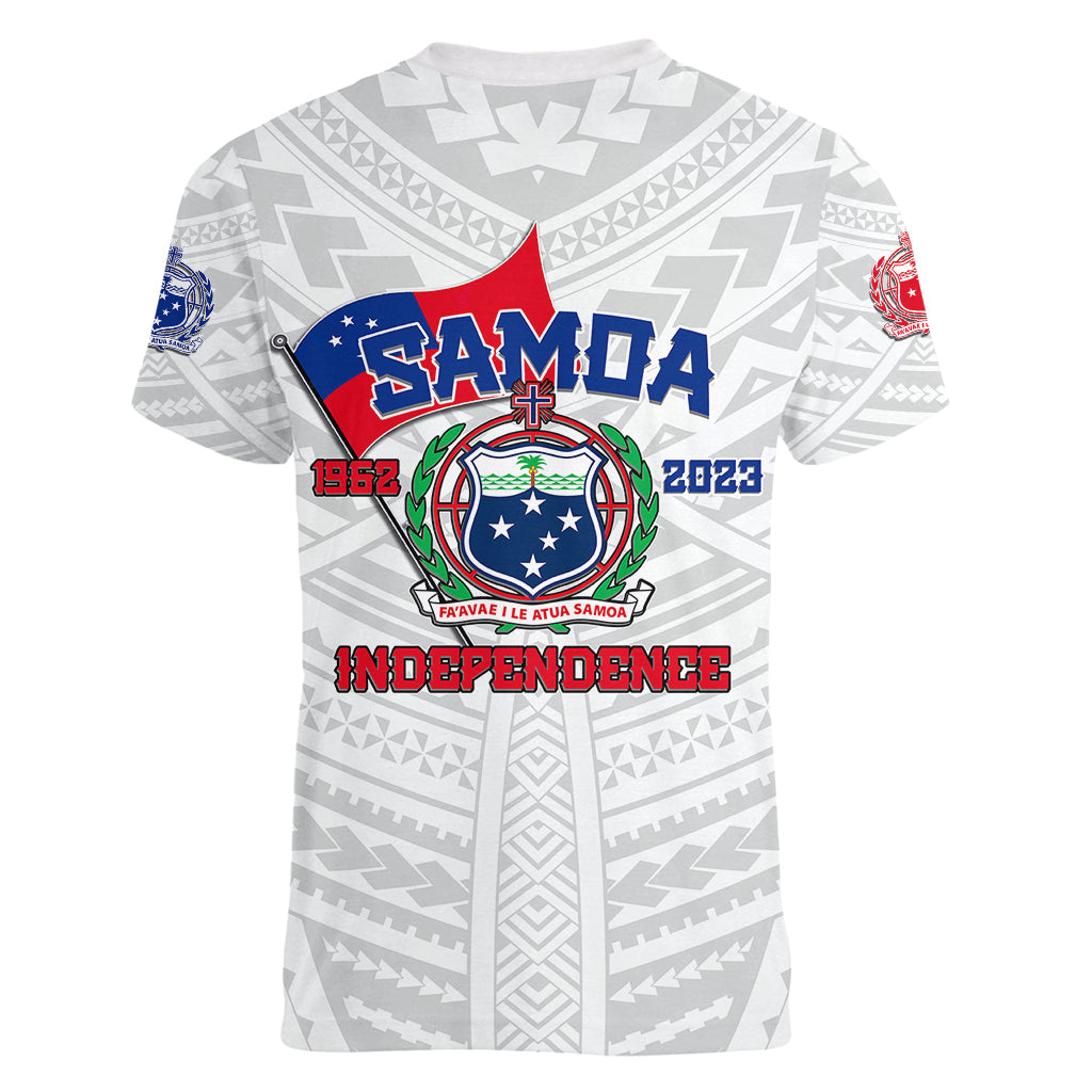 Samoa Independence Women V Neck T Shirt 2023 White Style LT6 - Polynesian Pride