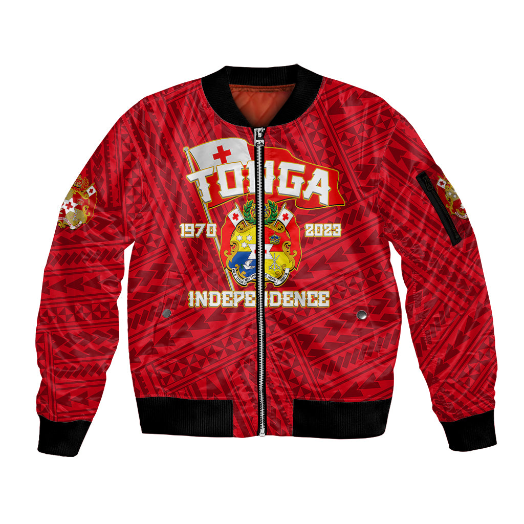 Tonga Independence Sleeve Zip Bomber Jacket 2023 Red Style LT6 Unisex Red - Polynesian Pride