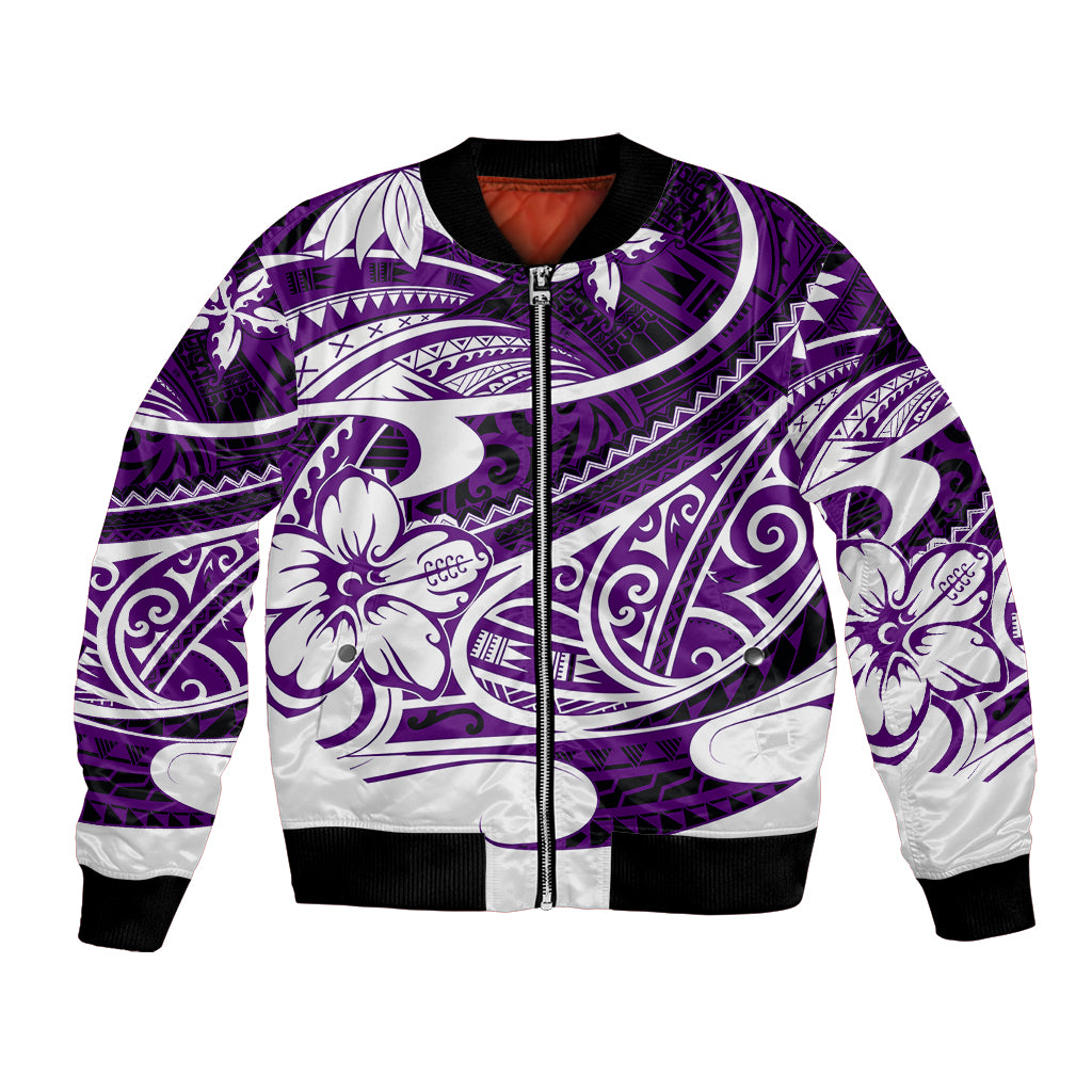 Polynesian Tribal Bomber Jacket Purple LT6 Unisex Purple - Polynesian Pride