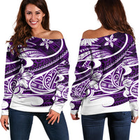 Polynesian Tribal Off Shoulder Sweater Purple LT6 Women Purple - Polynesian Pride