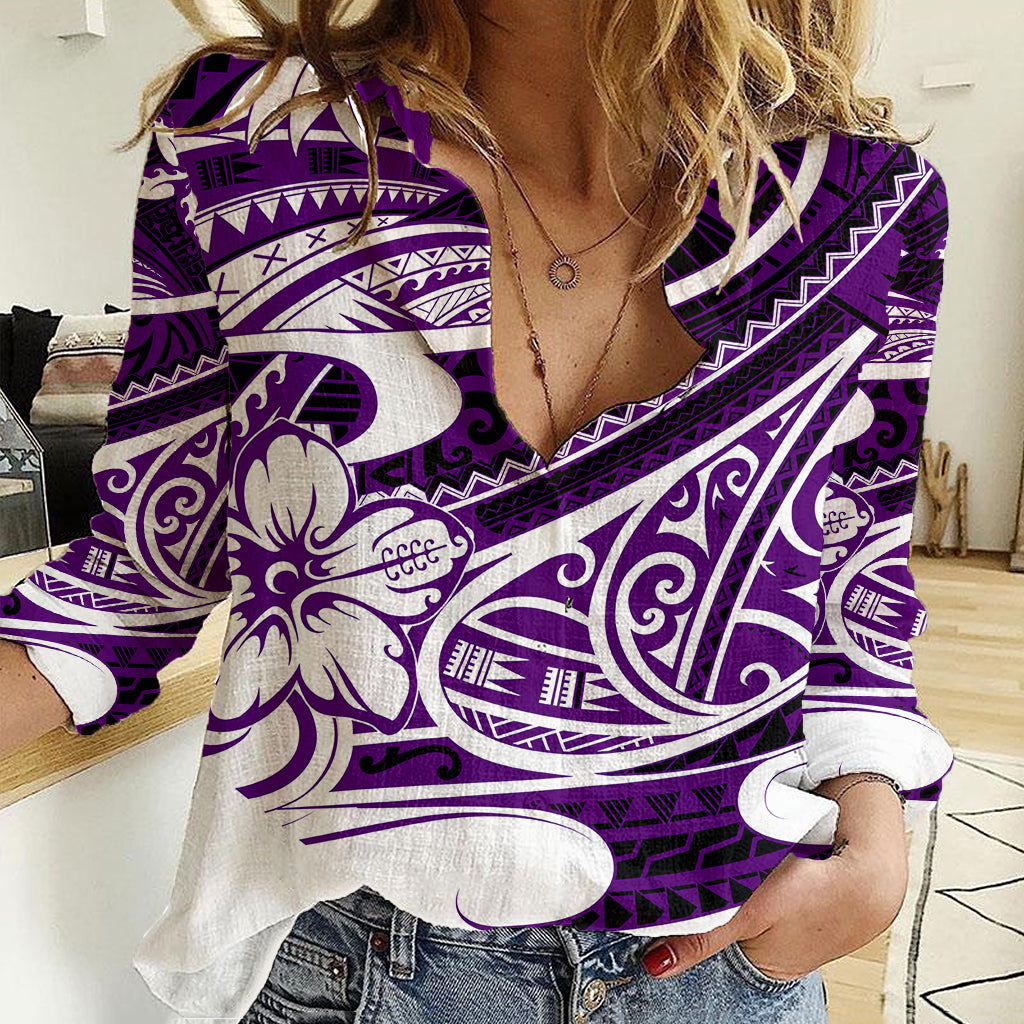 Polynesian Tribal Women Casual Shirt Purple LT6 Female Purple - Polynesian Pride