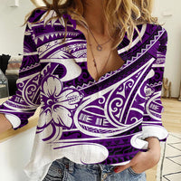 Polynesian Tribal Women Casual Shirt Purple LT6 Female Purple - Polynesian Pride