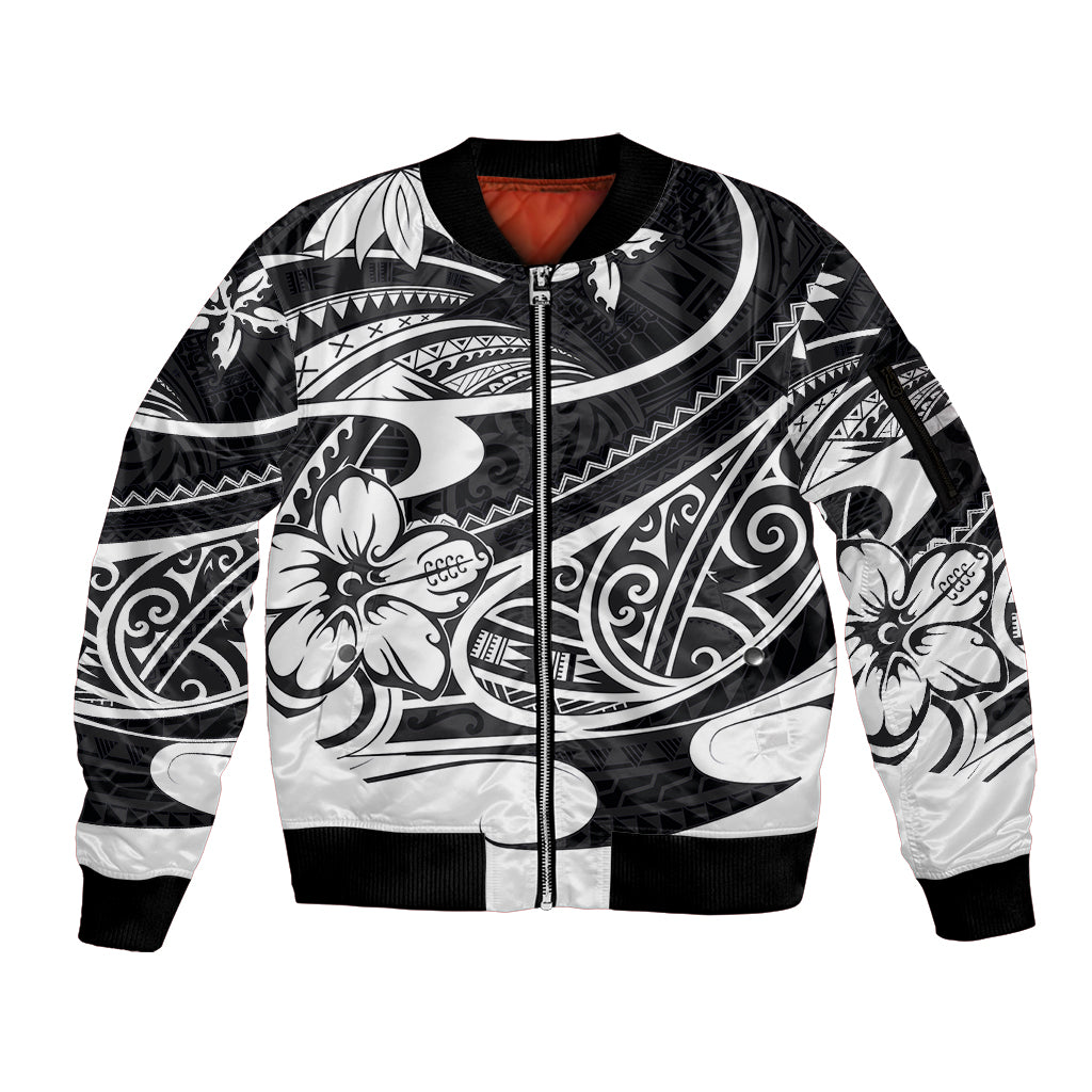 Polynesian Tribal Sleeve Zip Bomber Jacket Black LT6 Unisex Black - Polynesian Pride