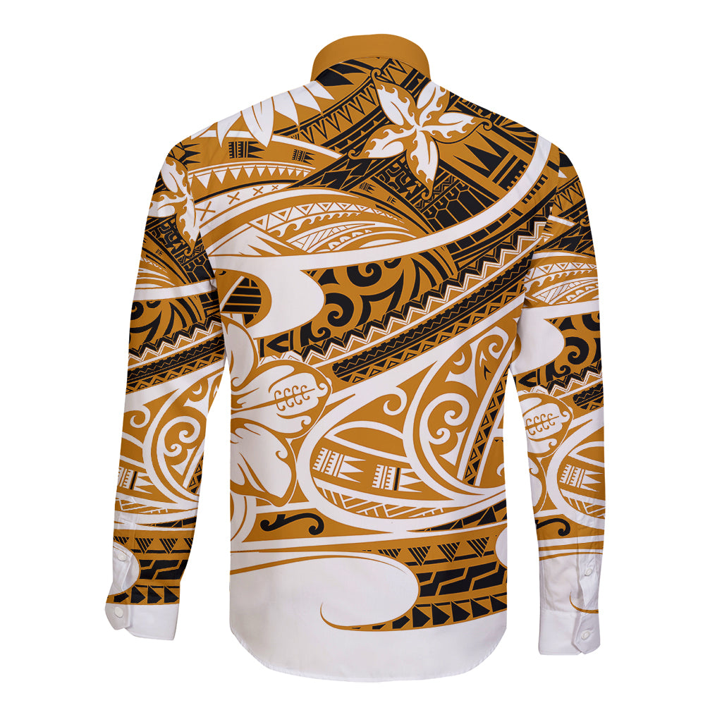 Polynesian Tribal Long Sleeve Button Shirt Gold LT6 - Polynesian Pride