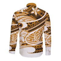 Polynesian Tribal Long Sleeve Button Shirt Gold LT6 - Polynesian Pride