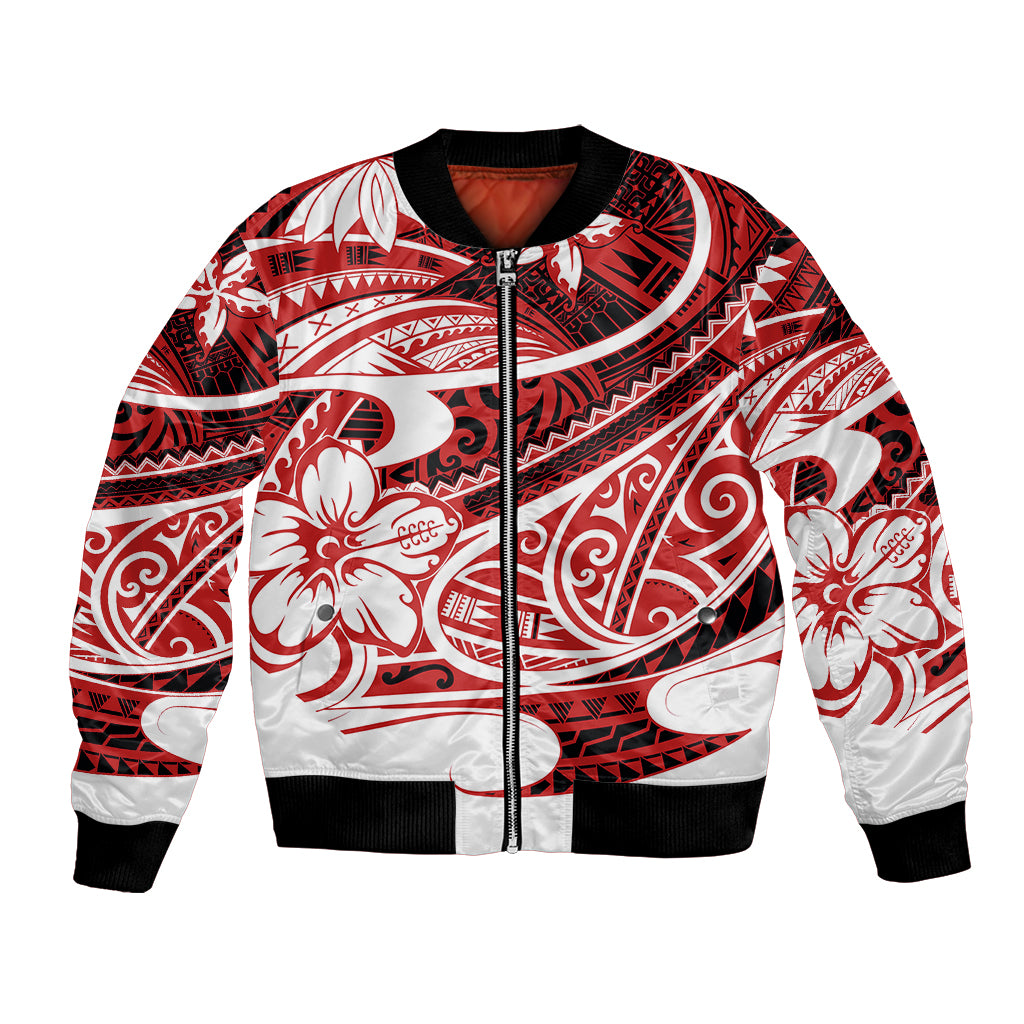 Polynesian Tribal Bomber Jacket Red LT6 Unisex Red - Polynesian Pride