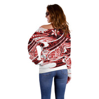 Polynesian Tribal Off Shoulder Sweater Red LT6 - Polynesian Pride
