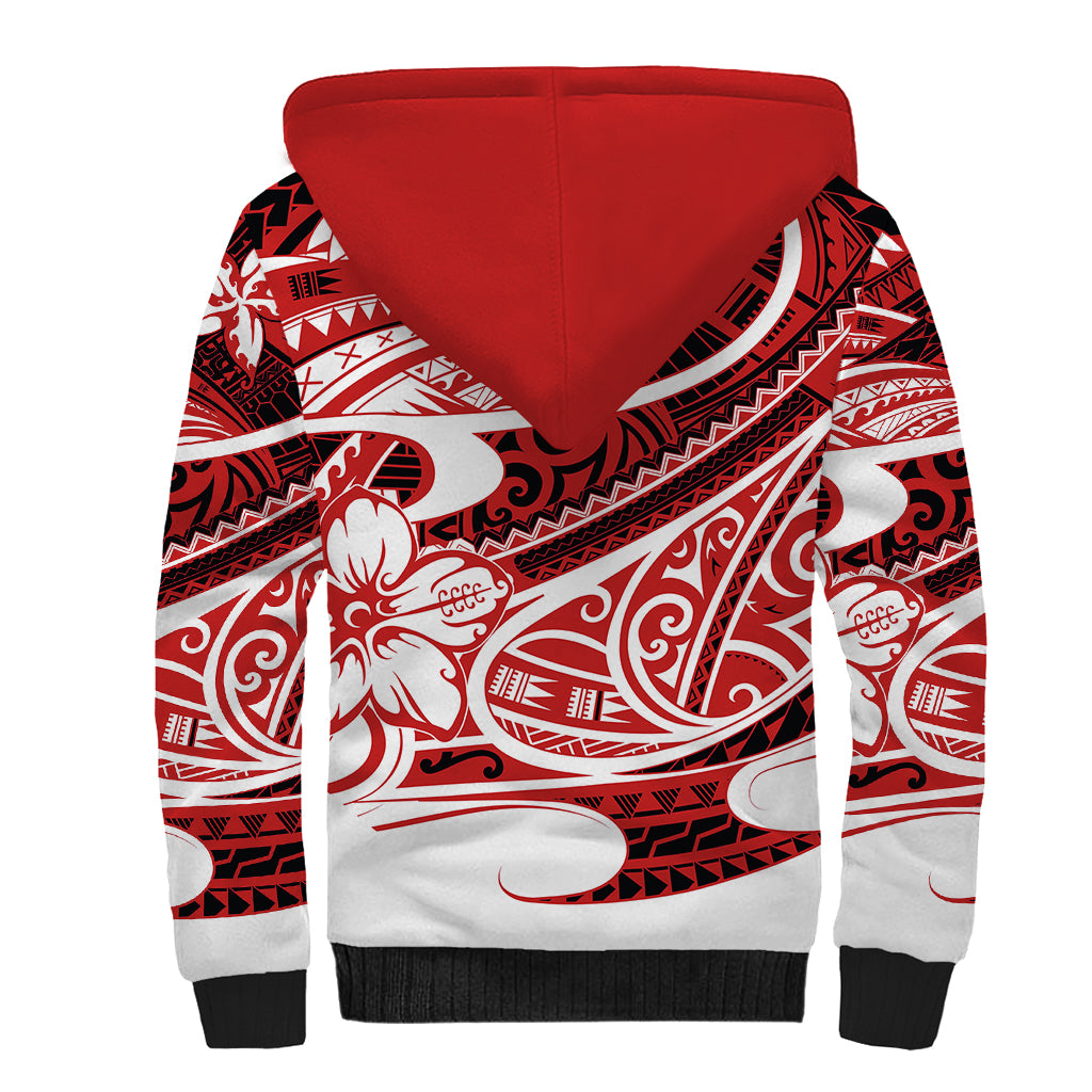 Polynesian Tribal Sherpa Hoodie Red LT6 - Polynesian Pride