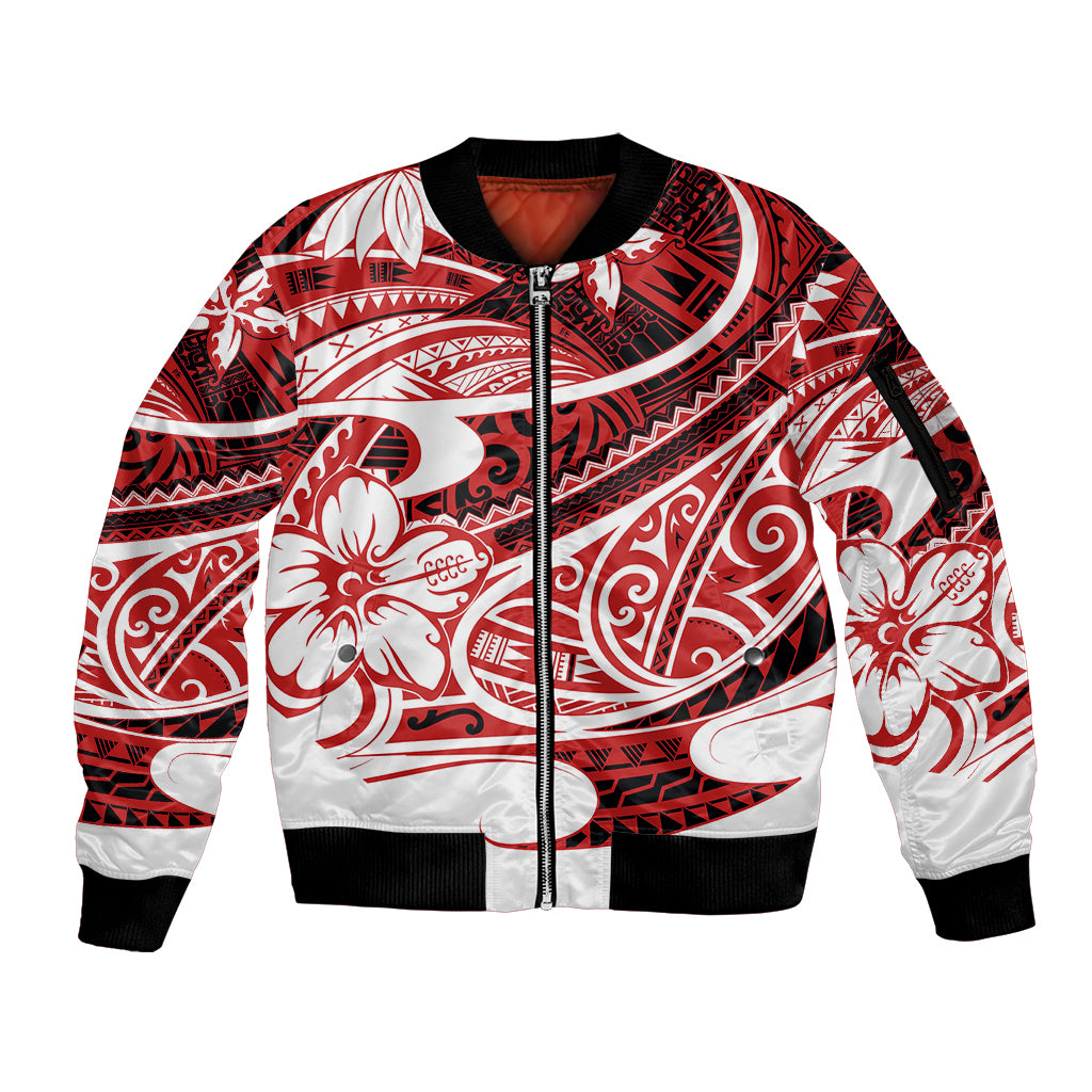 Polynesian Tribal Sleeve Zip Bomber Jacket Red LT6 Unisex Red - Polynesian Pride