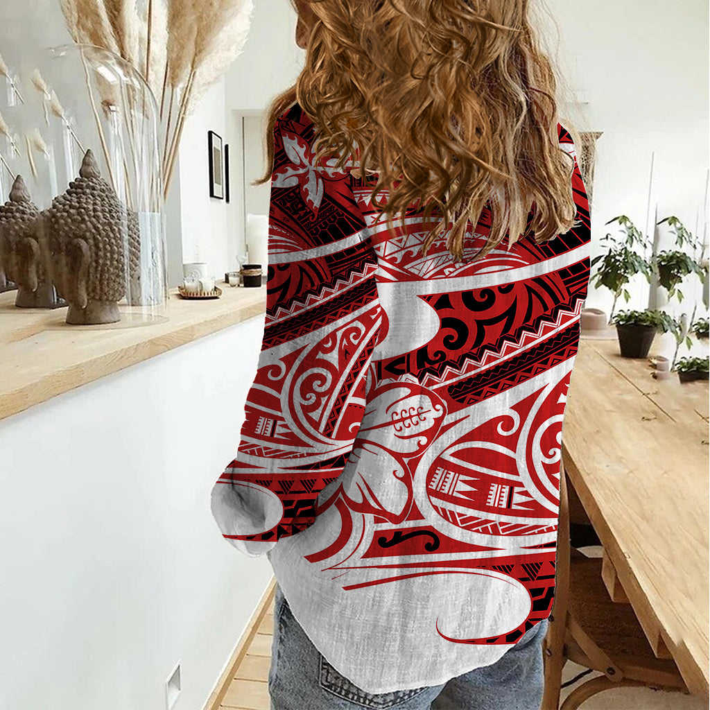 Polynesian Tribal Women Casual Shirt Red LT6 - Polynesian Pride
