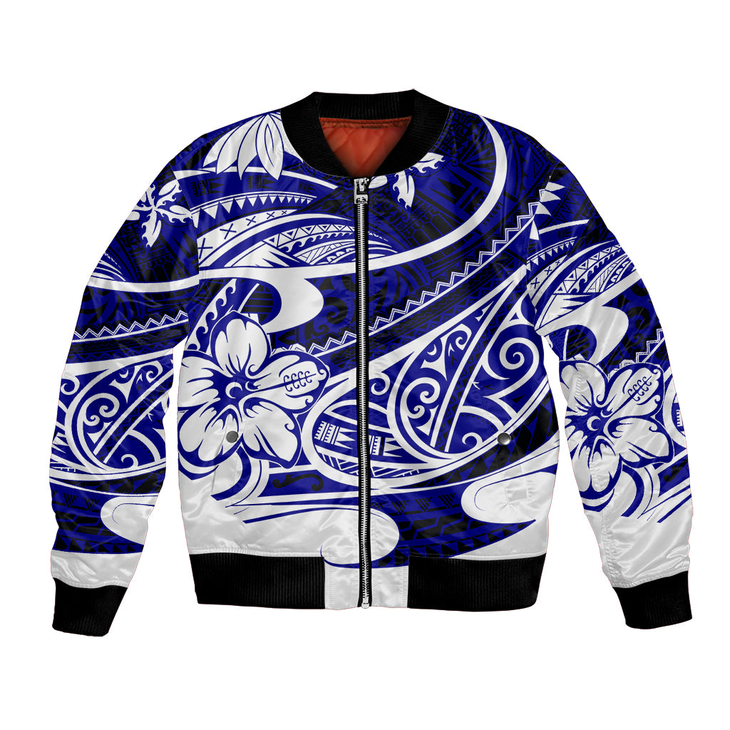 Polynesian Tribal Bomber Jacket Blue LT6 Unisex Blue - Polynesian Pride